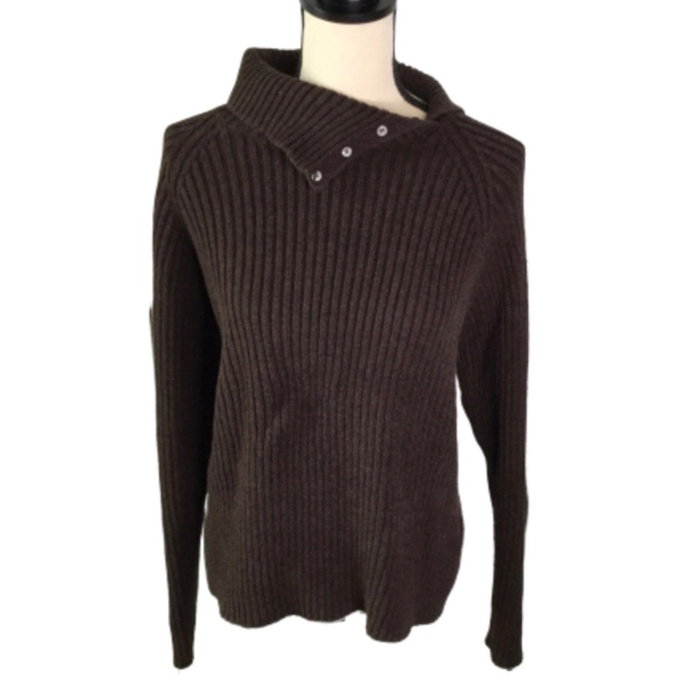Lands’ End Brown Knit Button Turtleneck XL 18-20